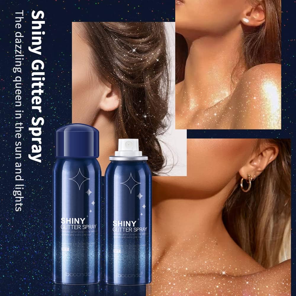 MEICOLY Body Glitter Spray,Silver Glitter Hairspray for Music Festival Rave,2.1Oz Shimmer Waterproof Quick-Drying Sparkle Glitter Spray for Hair and Body,Clothing,Nightclub Shiny Glitter,Prom,Party