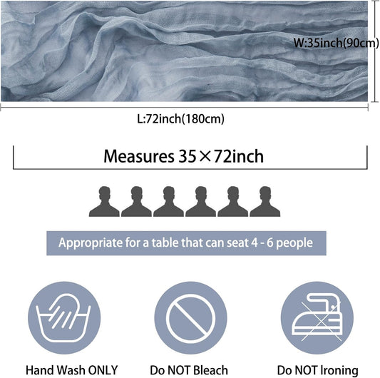 12 Pack Boho Gauze Table Runner 35x72 Inch - Rustic Cheese Cloth Long Table Runner for Wedding, Bridal Shower, Birthday Party Decor (Dusty Blue)