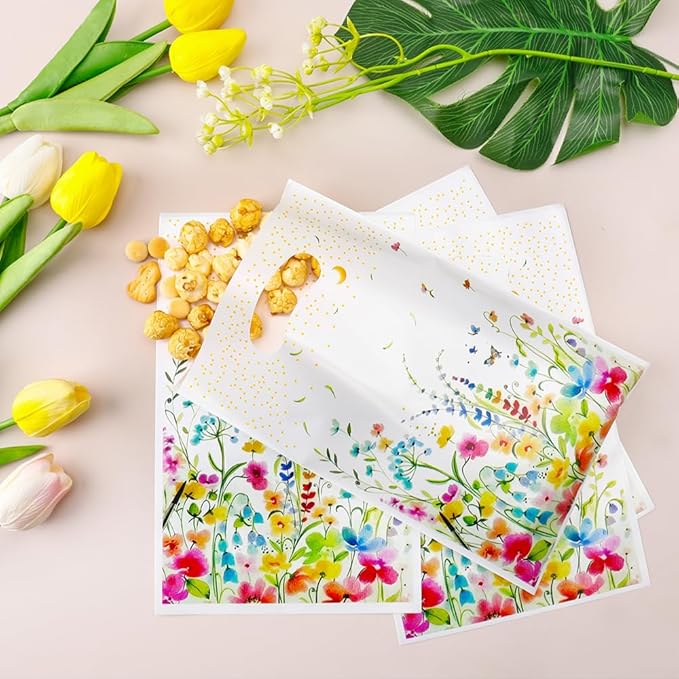 Wildflower Gift Bags, 50Pcs Reusable Wildflower Party Favor Bag with Handles, Plastic Wildfloral Goodie Candy Treat Bags Floral Gift Bag for Spring Wedding Baby Shower Birthday Party Supplies Decor