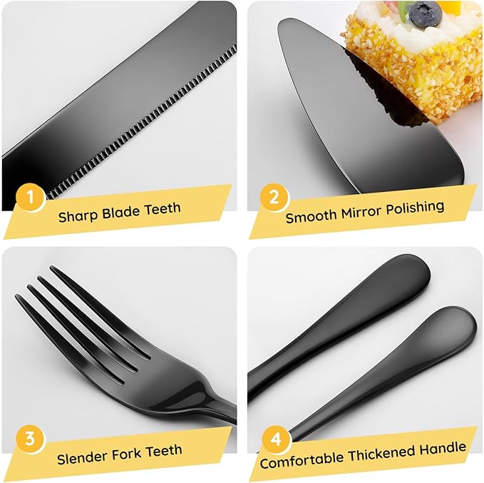 SUREAM Matte Black Cake Knife, 11 Inch 4PCS Cake Cutter Slicer, Pie Cutter and Server for Birthday Anniversary Christmas Engagements