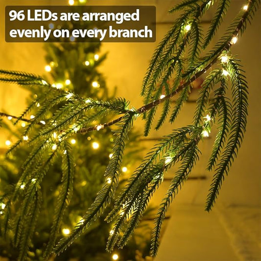 2025 New Christmas Norfolk Garland Lights 6.56FT Pine Garlands 96 LED 8 Flash Modes Battery Operated Xmas Garland Lights with Timer Lighted Christmas Decorations for Mantle Fireplace Door Home Holiday