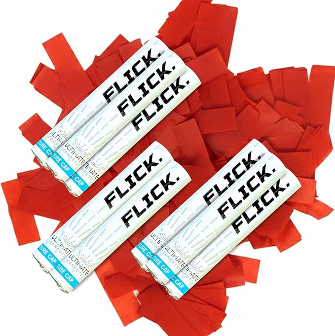 Ultimate Confetti - 8 Pack Red Confetti Wands - Handheld 6" Biodegradable Tissue Paper Confetti Flick Flutter Sticks For Wedding, Birthday, Parties & Live Events - 1 Handful, 0.5 oz Each Stick