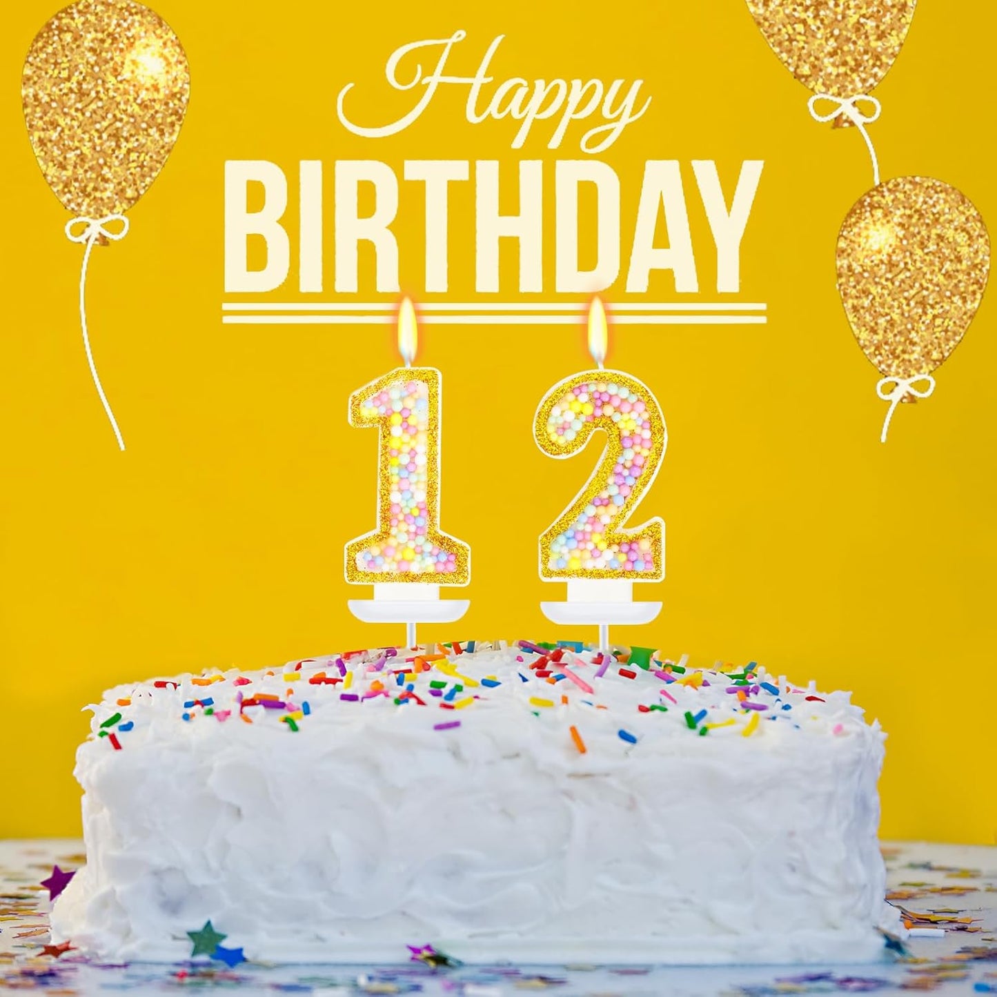 12th Birthday Candle for Cake, Colorful Macaron Numeral Candles for Boys/Girls, Birthday Party Cake Decorations, Golden Cake Topper for Birthday Party Supplies (Number 12)