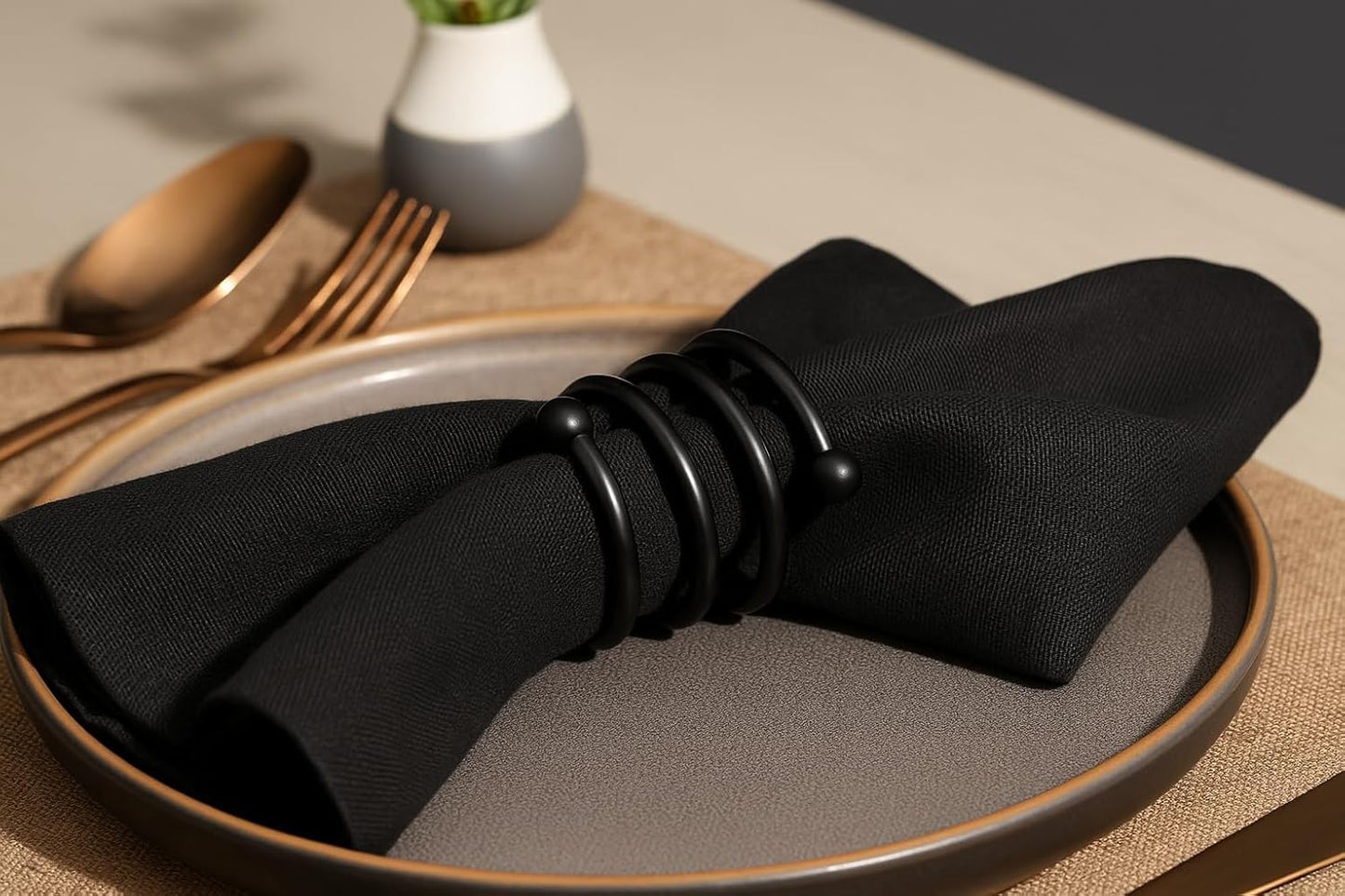 Heavy Duty Metal Napkin Rings Set of 12 – Black Powder Coated Round Spiral Shape, 2 x 2 x 1.25 Inches, Durable Iron Construction for Elegant Dining Table Decor – ALPHA Living HOME