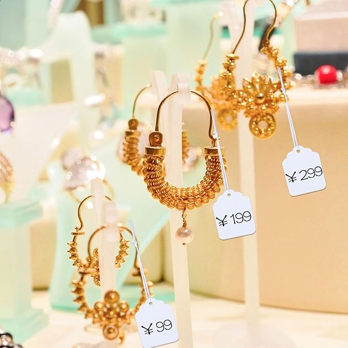200 Pcs Price Tags with Elastic String, Gift Tags Writable Blank Jewelry Tag for Clothes Jewelry Pricing Gift (1.38×1.8Inch,White)