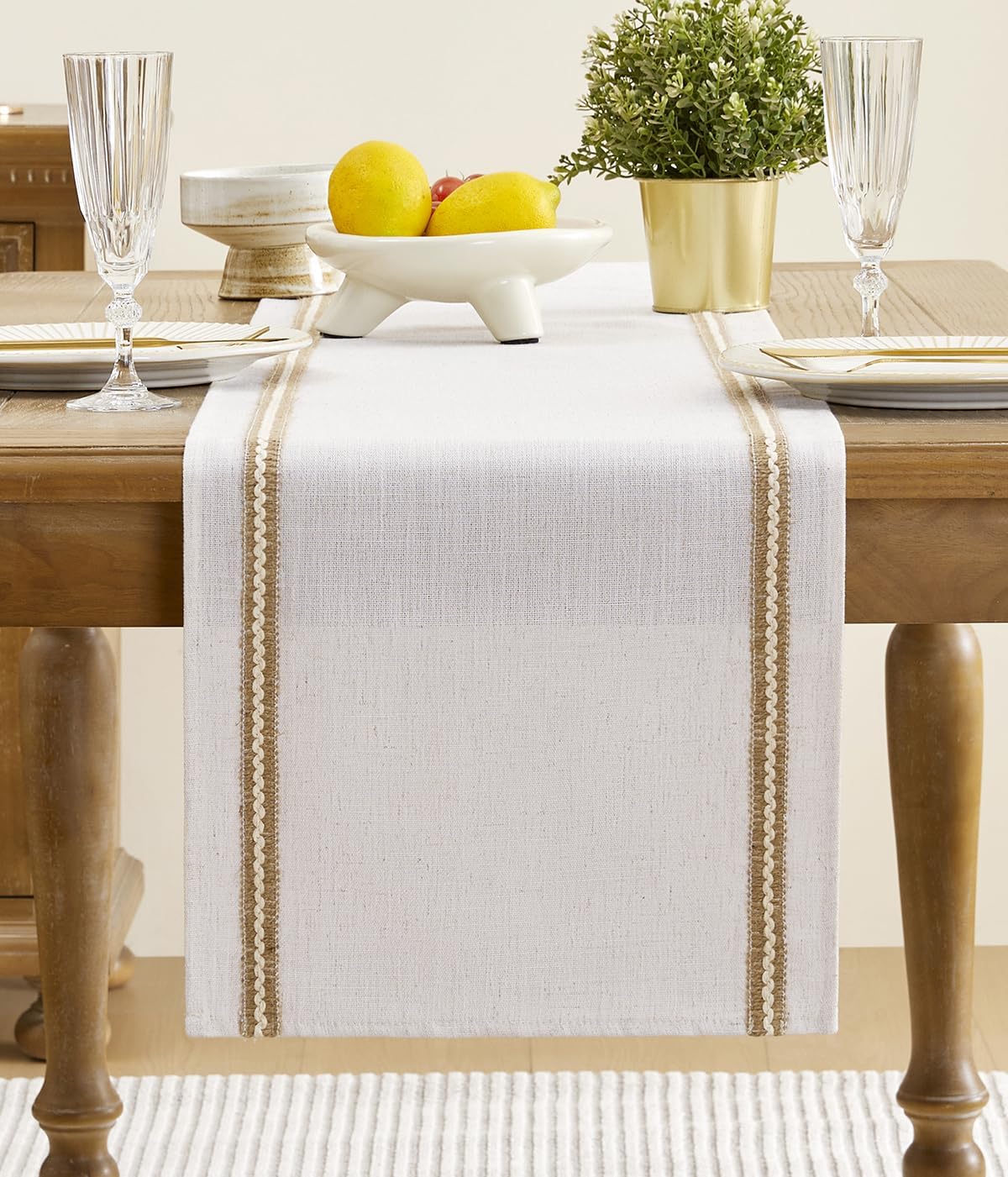 Wracra Jute Farmhouse Table Runner, Macrame Rustic Dining Table Runners 48 Inches Long for Everyday Use, 14x48 Inches, Jute