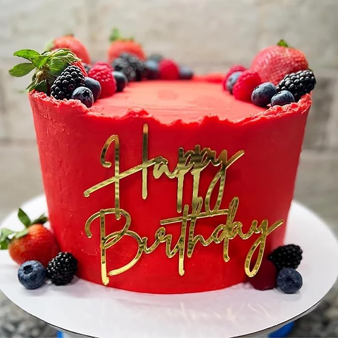 Happy Birthday Cake Topper, Gold Acrylic Birthday celebration Cake Decoration,Birthday Themed Party Decorations Supplies Perfect Keepsake for your family and friends