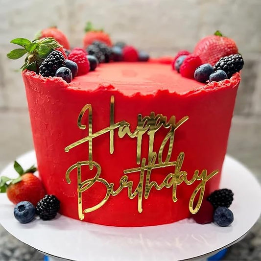 Happy Birthday Cake Topper, Gold Acrylic Birthday celebration Cake Decoration,Birthday Themed Party Decorations Supplies Perfect Keepsake for your family and friends