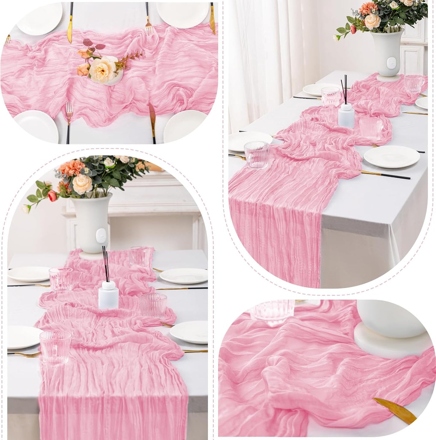 12 Pack Pink Table Runner 10FT Cheesecloth Table Runner 21 x 120 inch Boho Gauze Cheese Cloth Table Runner Rustic Sheer Table Runner for Party Wedding Bridal Baby Shower Birthday Table Decor
