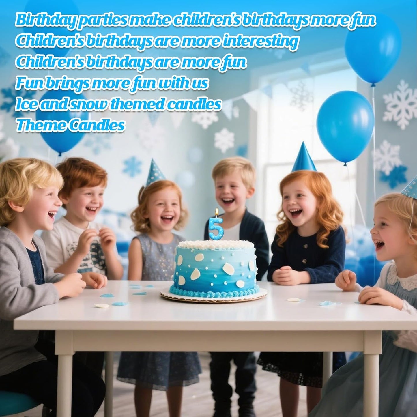 White and Blue Frozen Themed Party Birthday Candles - Blue Number Candles Snowflake Themed Party Decorations, Girls Party Supplies(Number 5)