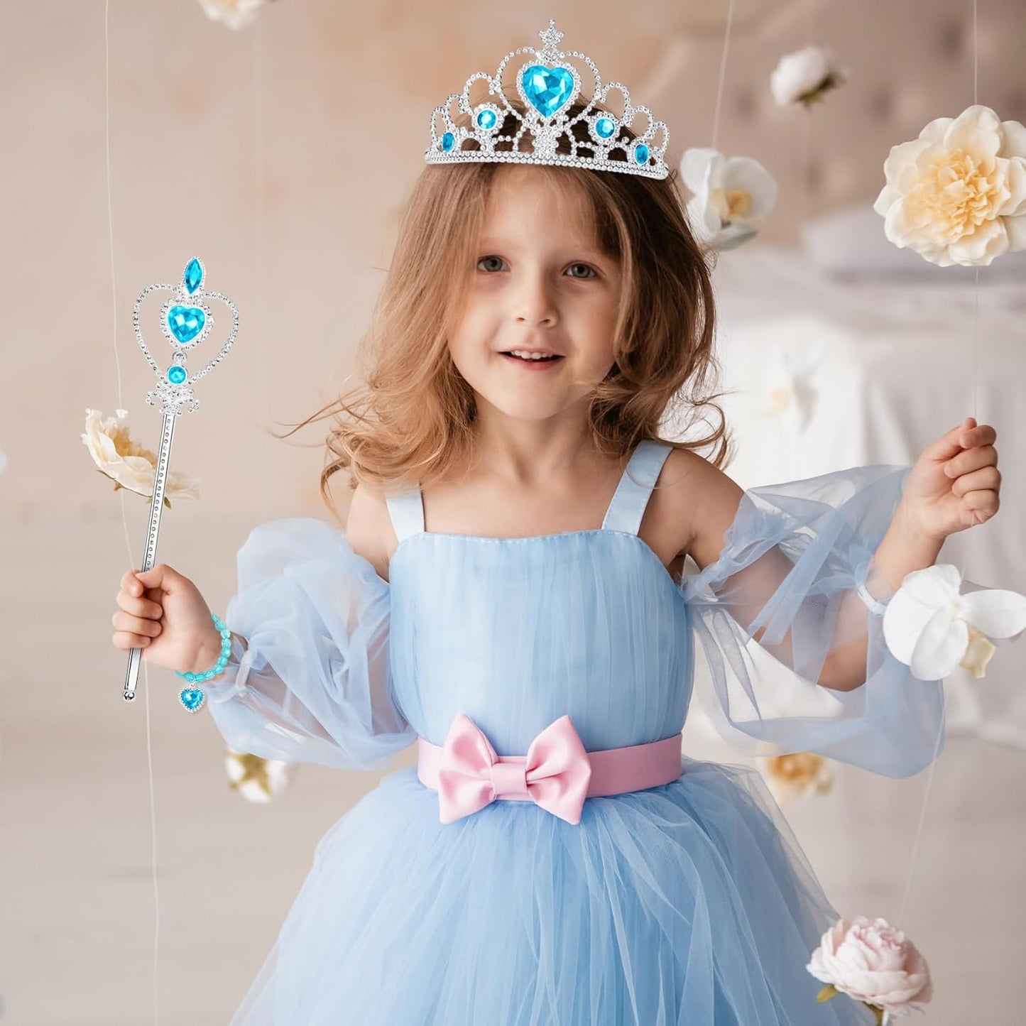IGMaryBox Princess Dress Up Accessories Princess Diamond Crown Set with Magic Wand Bracelet Presents