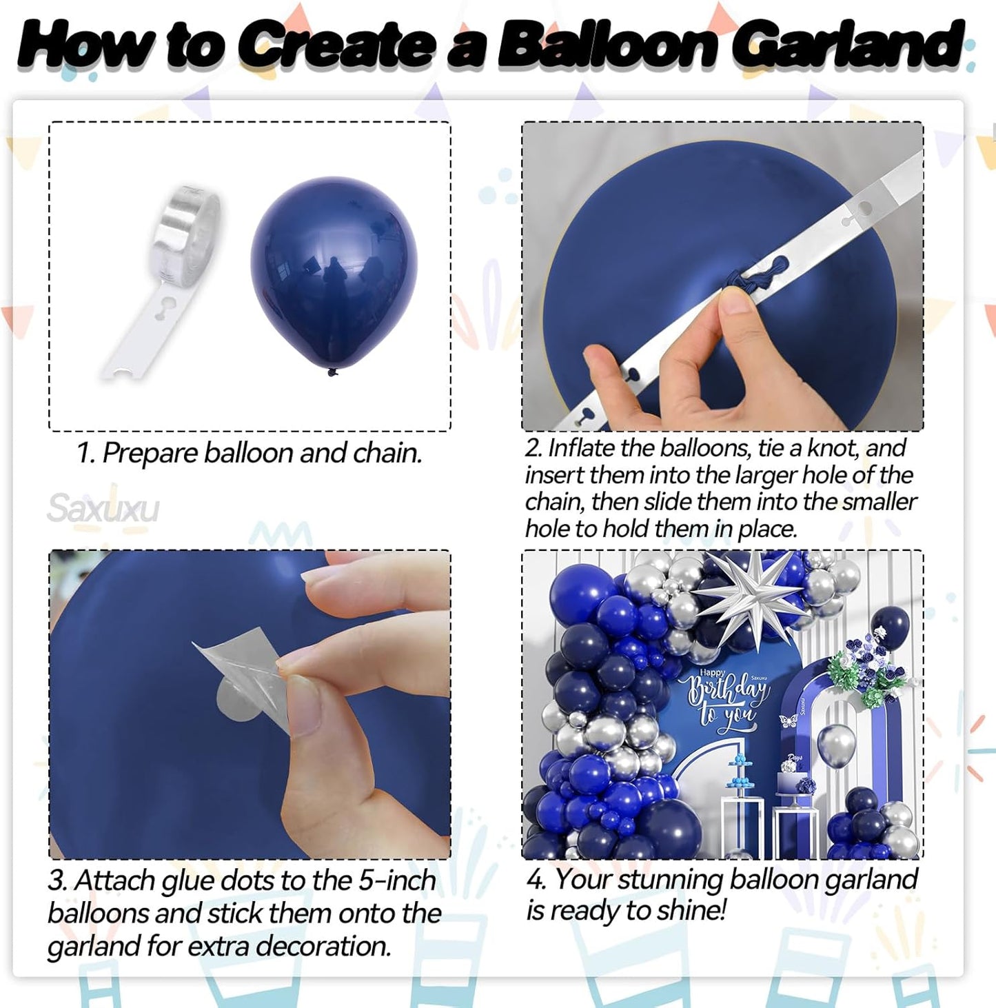 Blue And Silver Balloon Arch Kit, Blue Silver Balloons Garland Arch Kit With Star Foil Balloon, Dark Navy Balloons For Boy Men Birthday Party Wedding Anniversary Graduation Baby Shower