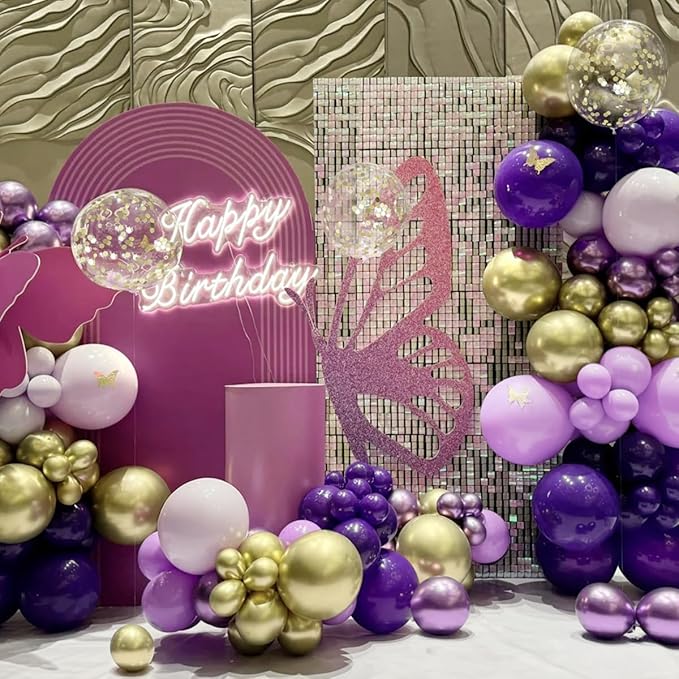 Purple and Gold balloon Arch Kit, 167Pcs Dark Light Metallic Lavender Purple Gold Chrome and Confetti Balloon for Women Girl Princess Birthday, Wedding Graduation Birthday Party Decorations