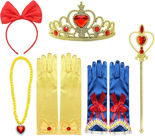 Princess Snow White Dress up Accessories for Girls Princess Belle Snow White Party Favors Gifts Set Including Crown Scepter Wand Necklace Gloves Red Bow Headband