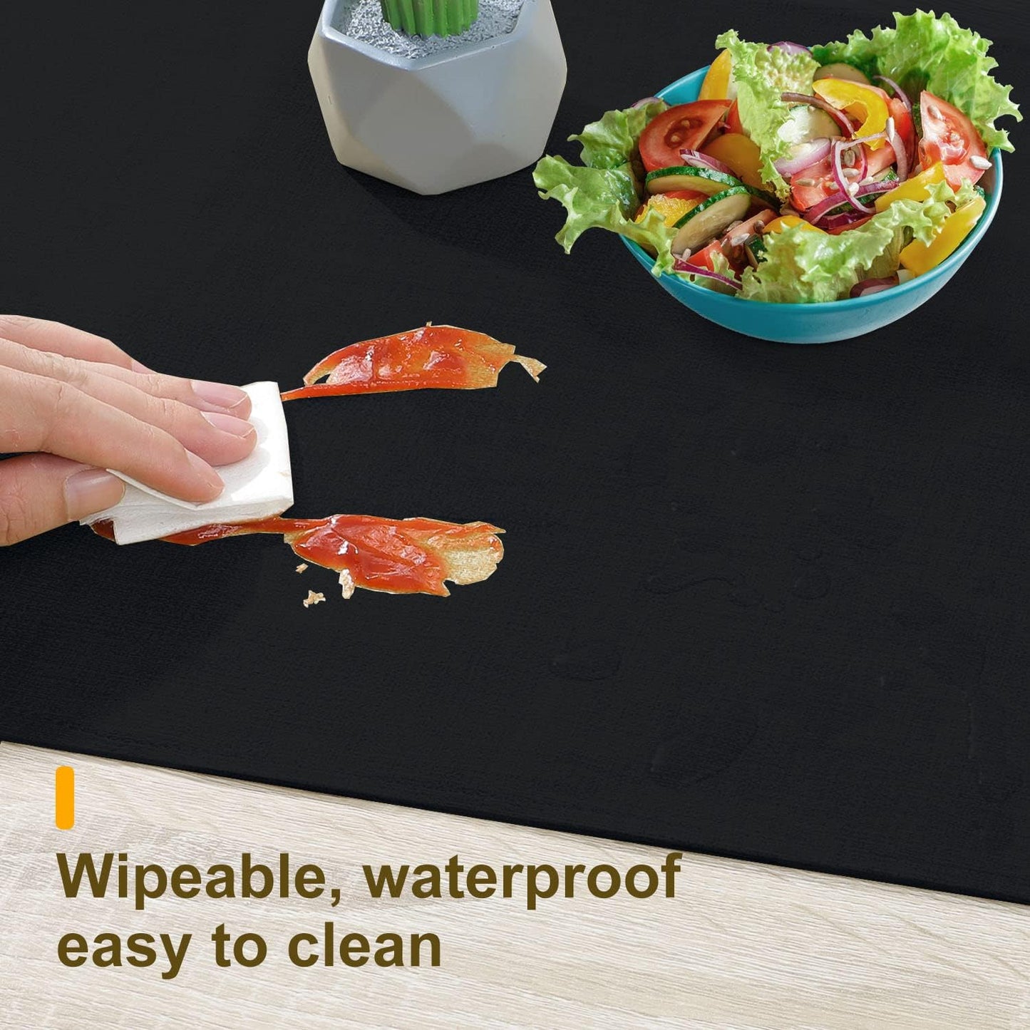Waterproof Wipeable Table Runner, Thick Farmhouse Table Runner, Dresser Runner, Rustic Table Runner for Kitchen Dining Room, Bedroom, Living Room, Indoor and Outdoor (72'',Black)