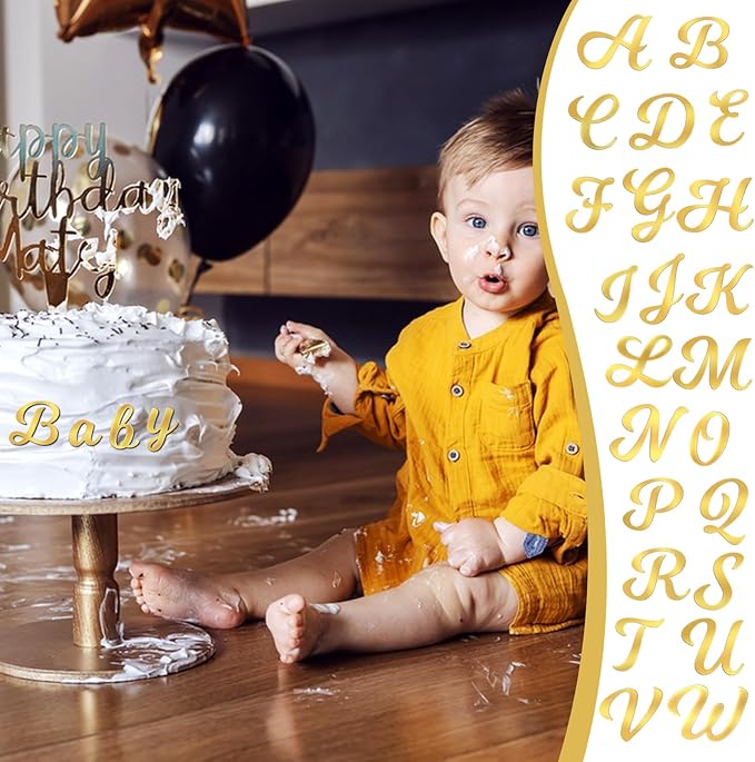Abeillo 64PCS Gold Letters, Acrylic Cake Topper, 0-9 Number and A-Z Letters for DIY Personalized Birthday Cake Topper