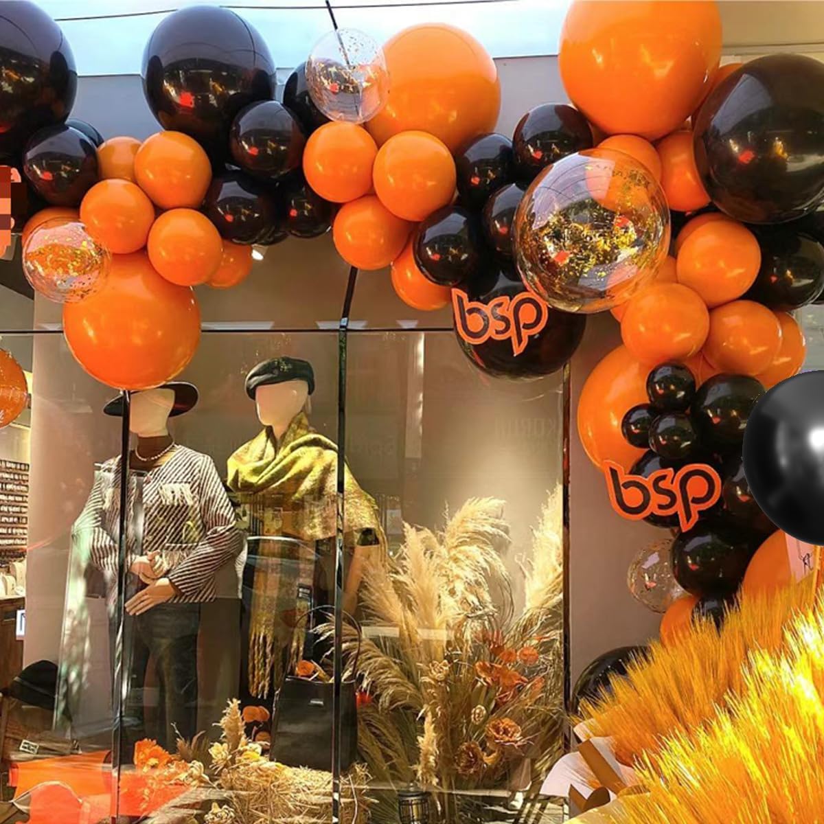 Orange Black White and Metallic Silver Balloons Garland Arch Kit, 146 Pcs Latex Balloons with Confetti for Birthday Party Graduation Father's Day Anniversary Bachelorette Party Decoration