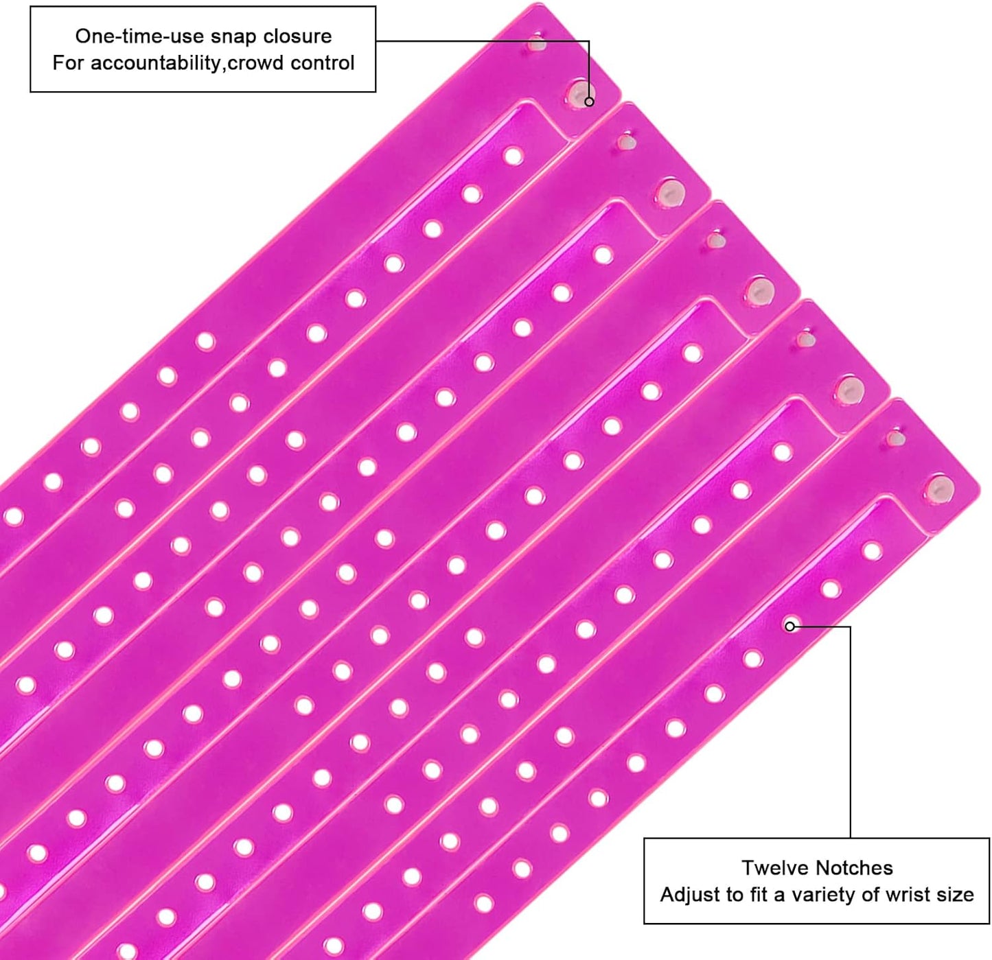 Pink Plastic Wristbands-500 Pack Colored Identification Wristbands for Events, Waterproof Lightweight Security Vinyl Wristbands for Party Concert Club Festival Entrance Admission