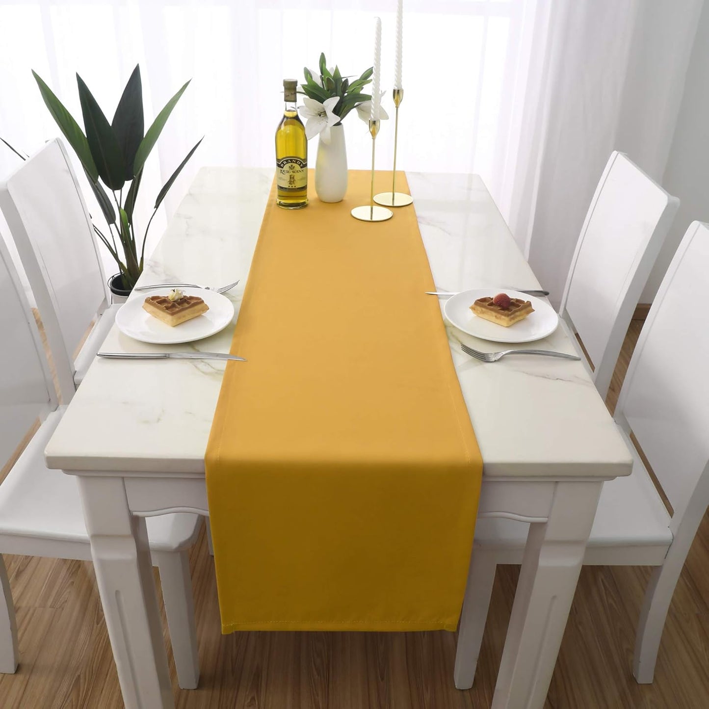 DUALIFE Table Runner Yellow Vivid Fall Yellow Table Runner for Wedding Family Dinner Outdoor Picnic Table Handmade Table Runners 14" x 108" 1 Piece