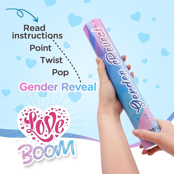 12Inches 4Pcs Gender Reveal Confetti Cannon - Heart Shaped Confetti Poppers - Blue, 4 Pack - Baby Boy Gender Reveal Party Poppers - Blue Paper Baby Party Supplies Pop Gun