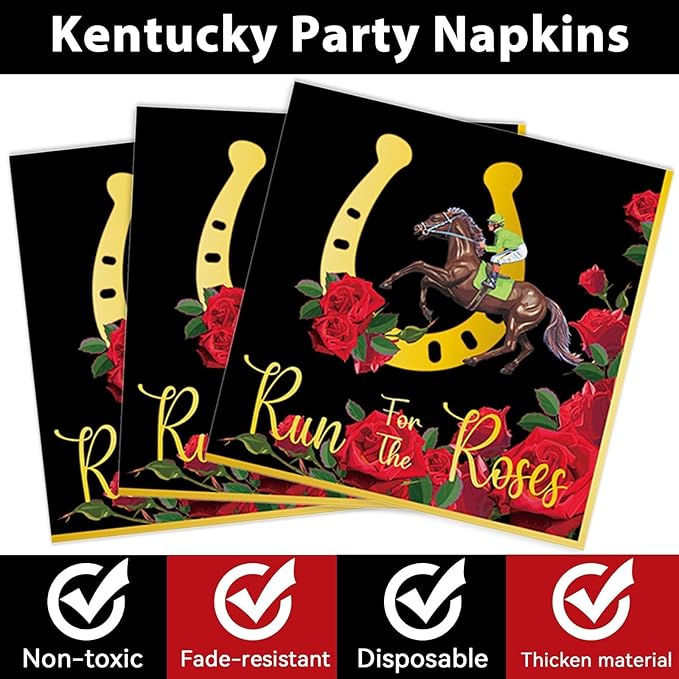 OBUSATT 96PCS Run for The Roses Party Supplies Horse Racing Paper Disposable Plates Napkins Forks Derby Party Decorations Dinnerware Set for Horse Theme Birthday Favor Tableware Serves 24