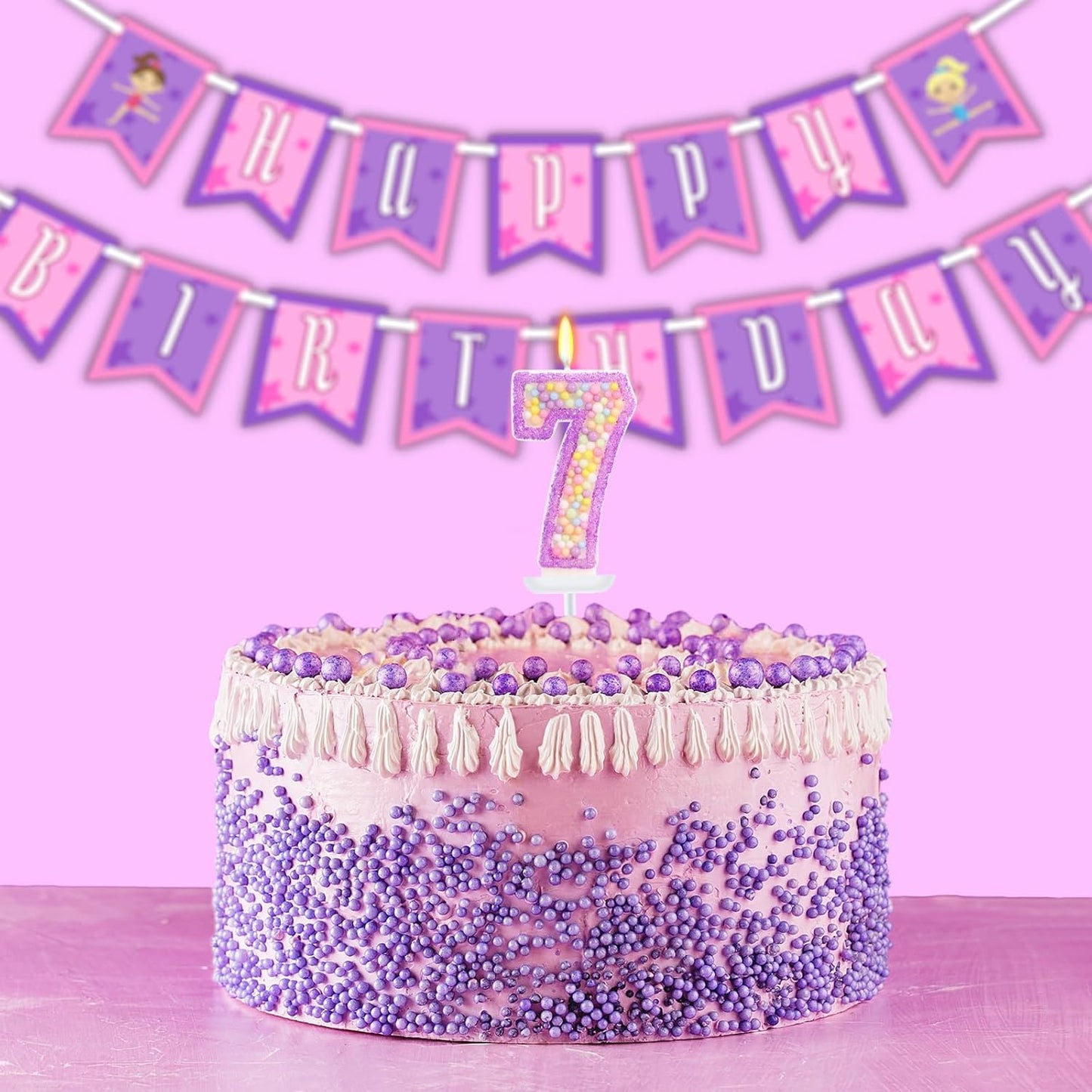 Birthday Candles - Number 7 Candle, Colorful Macaron Candles for Boys/Girls, Purple Party Decorations, Purple Cake Decorations