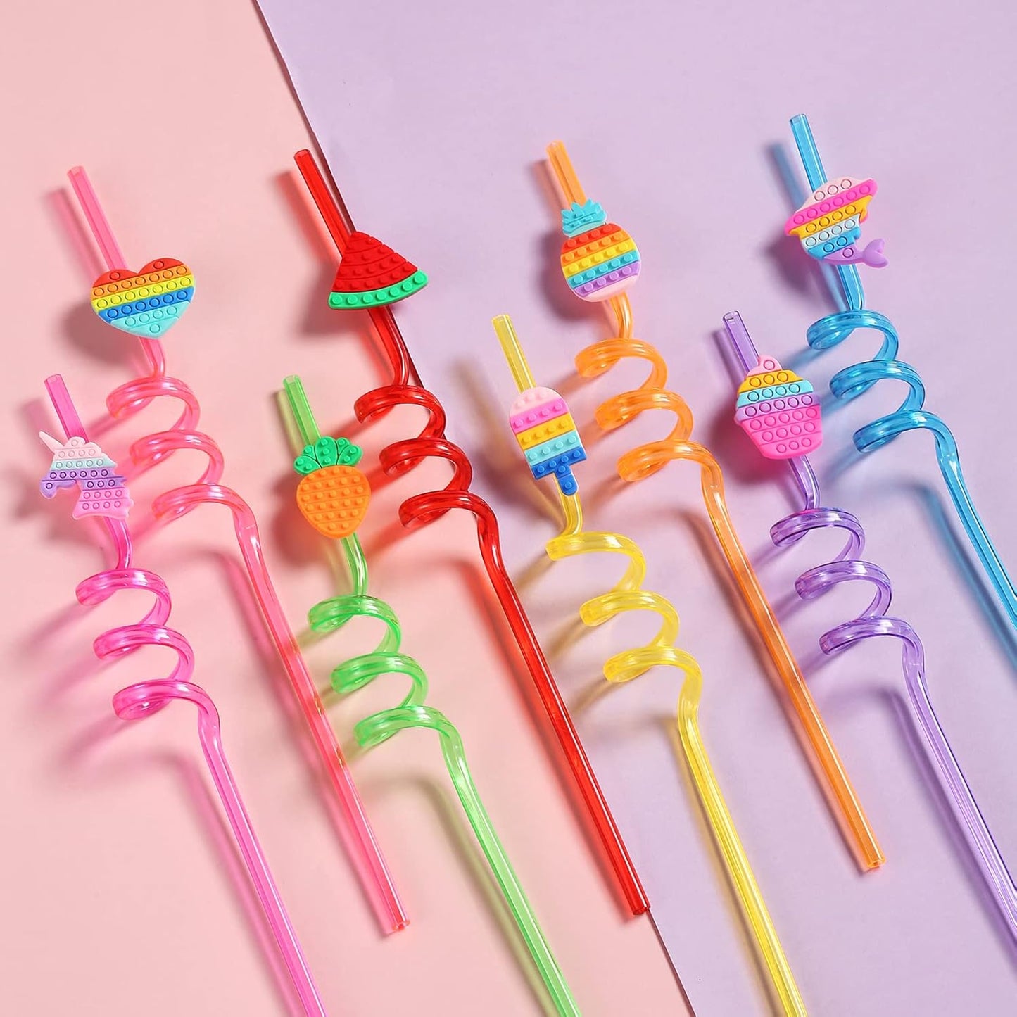 24 Pop Birthday Party Favors it Plastic Drinking Straws 8 Pop Fidget Designs Great for Pop Party Supplies with 2 Cleaning Brush