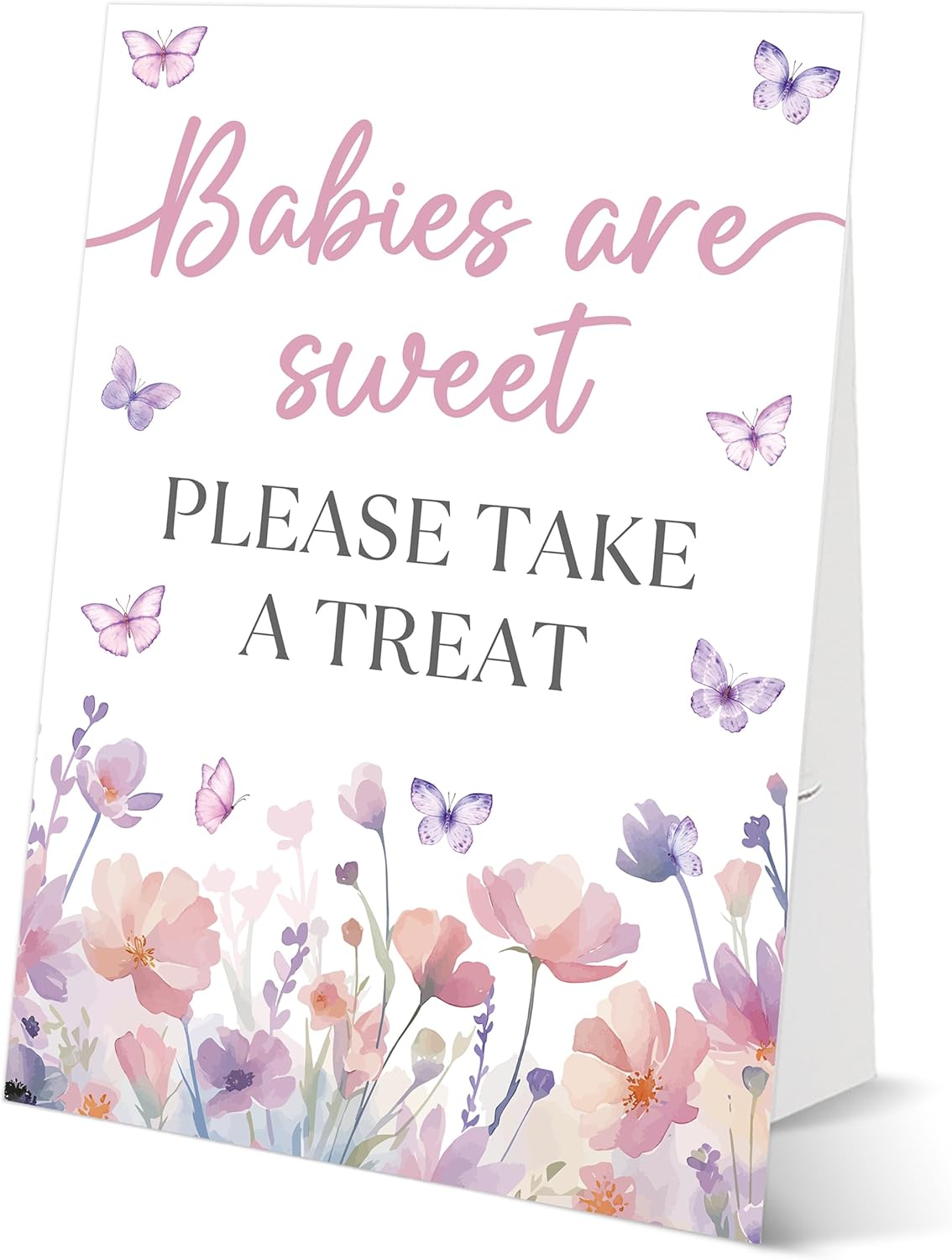 Butterfly Baby Shower Tabletop Sign, Babies Are Sweet Please Take a Treat, Include One 8×11 Sign with holder, Purple Butterfly Gender Reveal Party Decoration Supplies - FL29