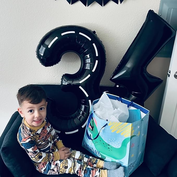 Race Car 3 Balloon, Number Balloons 40 Inch, 3rd Black Birthday Decorations for Kids Boys, Racing Birthday Decorations, Number 3 Balloon