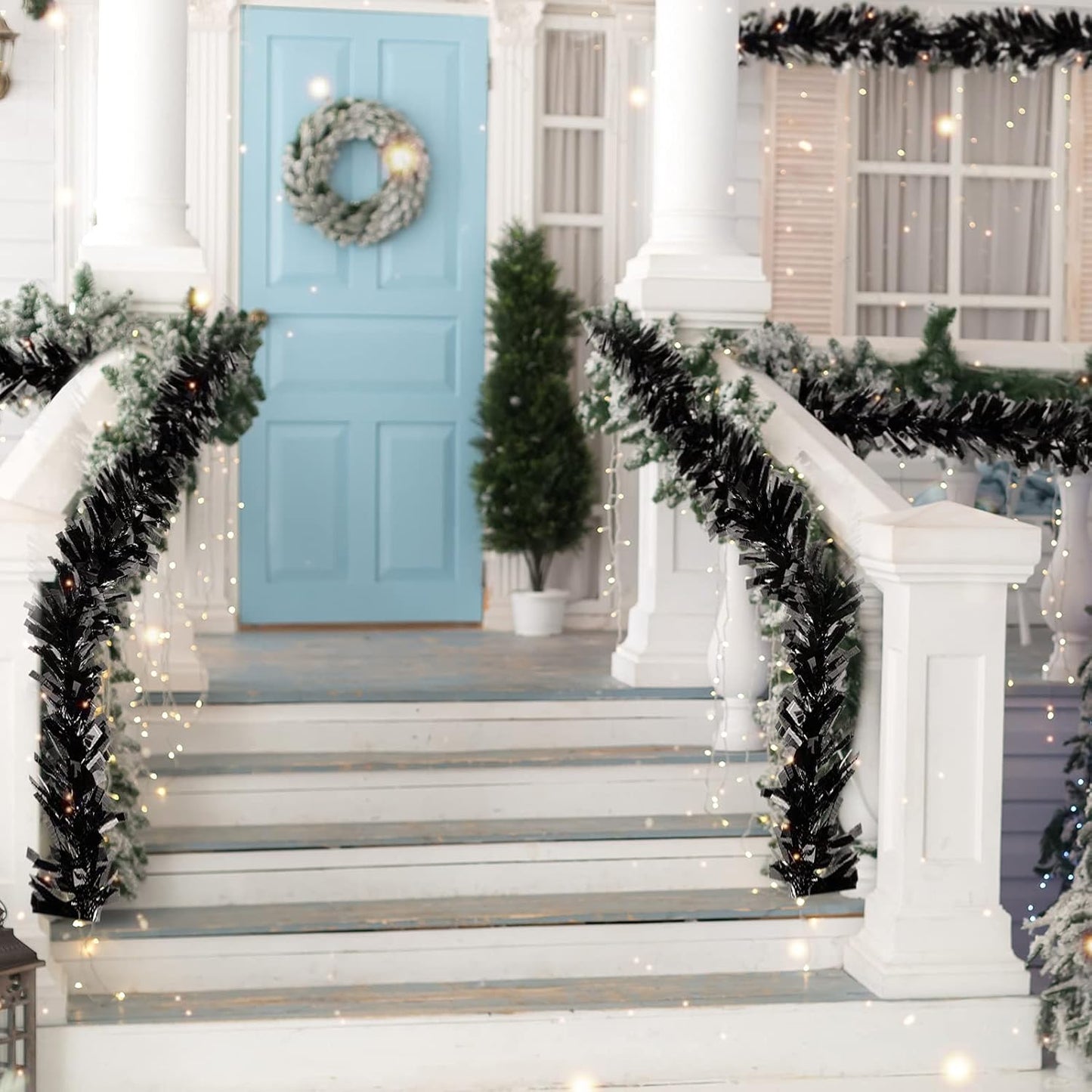 Sosation 100 ft Christmas Tinsel Garland Christmas Tree Twist Garland Bulk Glitter Metallic Streamer Indoor Outdoor Hanging Xmas Decorations(Black)