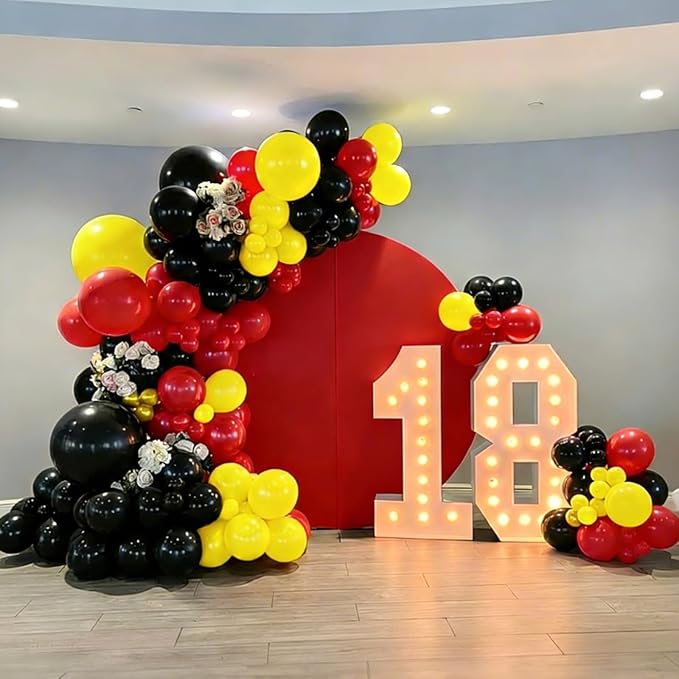 YMSZ Red Black Yellow Balloons Arch Kit, 134Pcs Red and Yellow Latex Balloons for Birthday, Baby Shower, Graduation Party Decorations