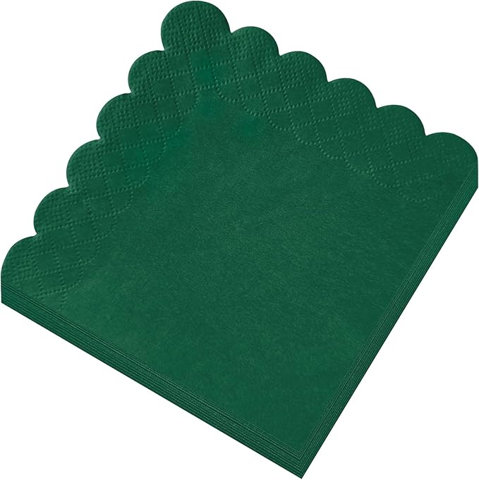 120 Pcs Dark Green Scalloped Cocktail Napkins,2-Ply Dark Green Disposable Beverage Party Napkins for Dinner Wedding Birthday Baby Shower