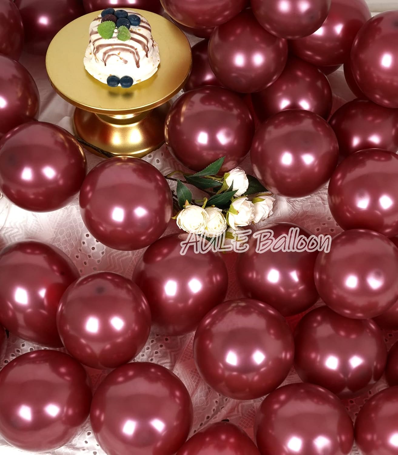 AULE Metallic Burgundy Balloons 5 inch 50 Pcs Maroon Latex Balloons Chrome Helium Shiny Thicken Balloon Perfect Party Decoration for Wedding Birthday Baby Shower Graduation Carnival