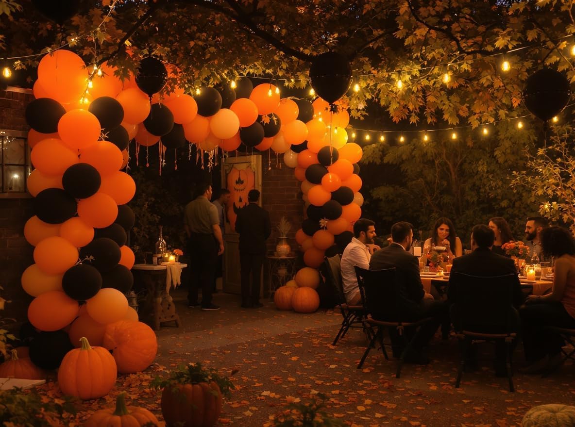 50 Pack 12 Inch Pumpkin Orange and Black Latex Balloons (25 + 25), Halloween Decorations, Trunk‑or‑Treat Balloon Arch Kit, Haunted House Party Supplies, Porch Décor, Photo Backdrop