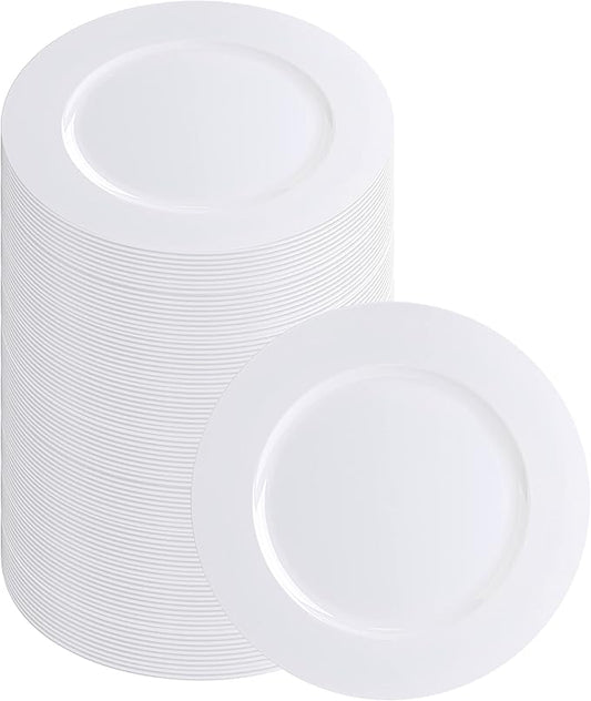 PARTY BARGAINS 13-Inch Charger Plates - 96 Pack, White, Heavy-Duty Disposable Chargers for Elegant Dining - Ideal for Weddings and Formal Events