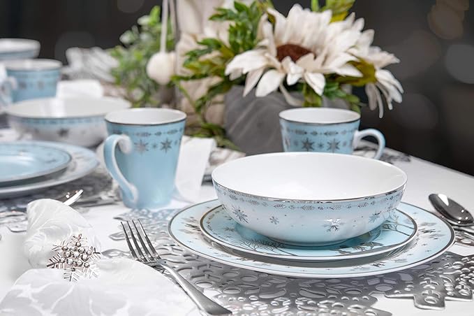Disney Frozen 2 Anna & Elsa Themed Dinnerware Dining Set | Official Disney Collectible Ceramic Display | Includes Plates, Bowls, And Mugs | 16-Piece Set