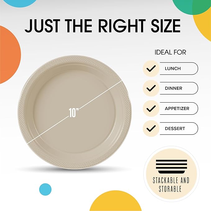 Exquisite Party Solids Ivory Plastic Plates For Party Supplies 10" Ivory Disposable Plates Heavy Duty 50 Pcs Plastic Dinnerware Sets Heavy Duty 350 GSM Disposable Dinnerware Set