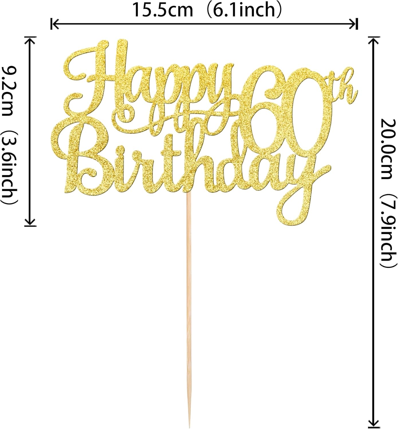 1 PCS Happy 60th Birthday Cake Topper Gold Glitter Cheers to 60 Years Birthday Cake Pick 60 Fabulous Cake Decoration for Happy 60th Birthday Anniversary Party Decorations Supplies