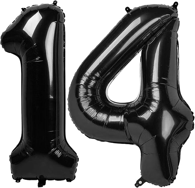 Black Number 14 Balloon 40 Inch, 14th Birthday Party Decorations for Children, Giant 14 Foil Balloon for Party Supplies