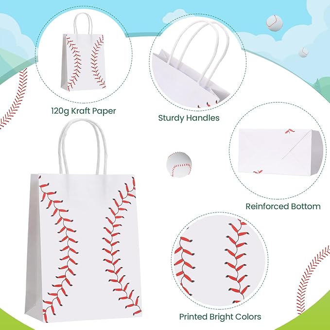 Resholder 30 Pcs Baseball Party Favor Bags Sports Themed Party Decorations Baseball Goodie Gift Bags with Handles Portable Candy Treat Pouch for Adult Team Ballplayer Birthday Supplies