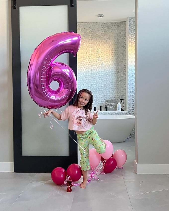 Hot Pink Number 6 Balloon 40 Inch, 6th Birthday Party Decorations for Children, Giant 6 Foil Balloon for Party Supplies