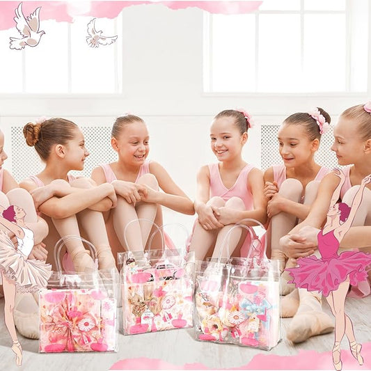 Tioncy 24 Pcs Dance Gift Bags Bulk Dance Bag Ballerina Party Favors Ballerina Party Supplies with Handles Clear PVC Candy Goodie Snack Ballet Birthday Boxes