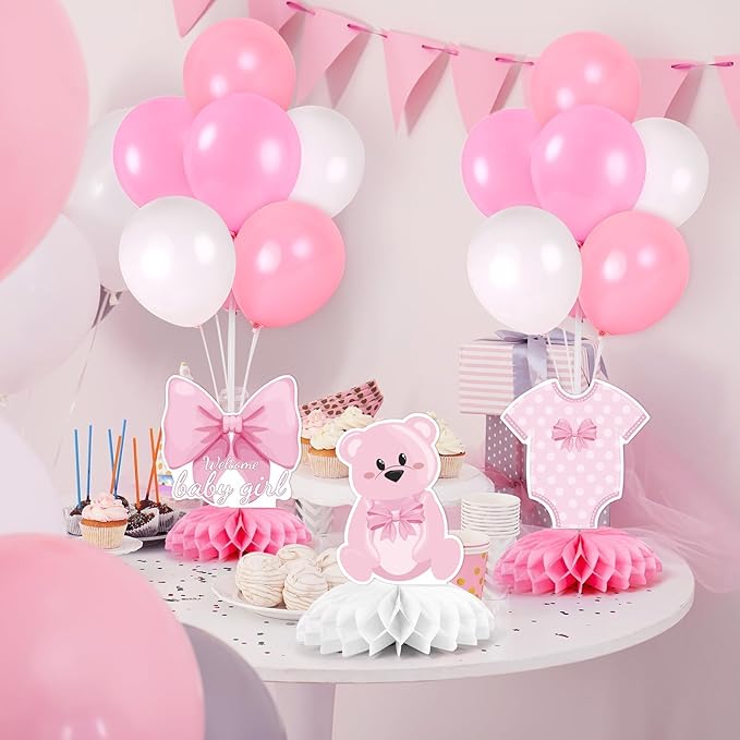 6 Set Pink Baby Shower Decorations Pink Balloon Centerpiece for Tables with Balloons Stand Kit for Baby Girl Princess Birthday Wedding Bridal Shower Graduation Mother's Day Party Decorations