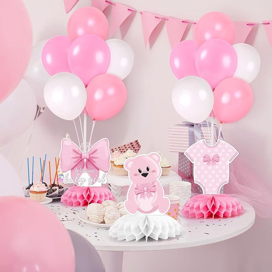 6 Set Pink Baby Shower Decorations Pink Balloon Centerpiece for Tables with Balloons Stand Kit for Baby Girl Princess Birthday Wedding Bridal Shower Graduation Mother's Day Party Decorations