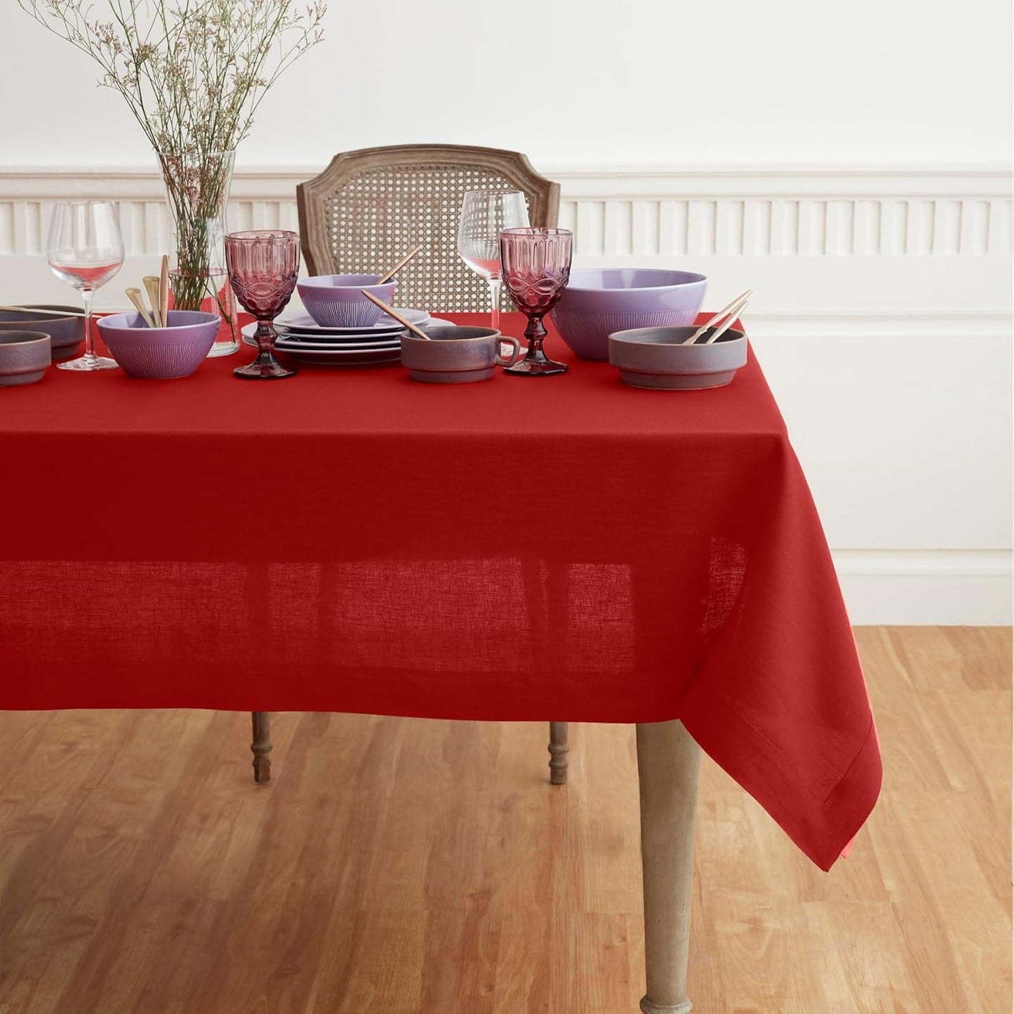 Solino Home Linen Red Tablecloth 60 x 144 Inch - 100% Pure Linen Rectangular Tablecloth - Machine Washable Table Cloth for Christmas, Fall, Autumn - Fete
