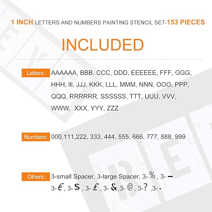 Zonon 153 Pcs 1 Inch Letter Stencils for Painting Number Symbol Stencil Set Reusable Plastic Alphabet Painting Templates Interlocking Kit for Wood Wall Fabric Door Craft DIY Art Projects