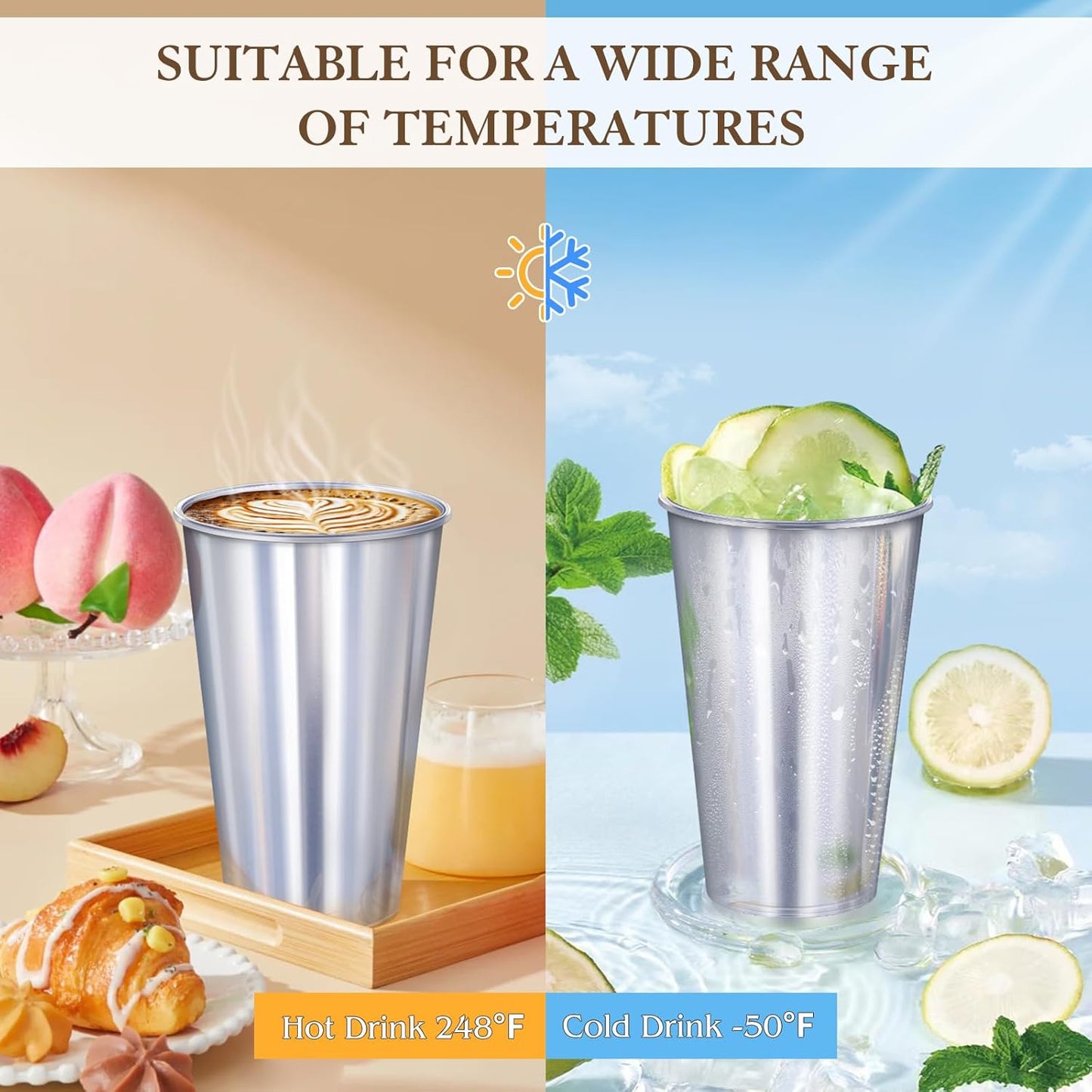 KesaPlan 50PCS Silver Plastic Cups, 16oz Disposable Plastic Tumblers for Party, Fancy Mirorred Silver Cups Bulk for Hot Cold Drinks, Disposable Drinking Glasses for Wedding Birthday Holiday Events