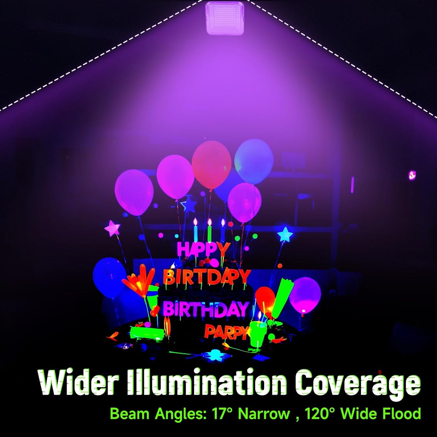 2 Pack 5000mAh Battery Powered Led Black Light, IP66 Waterproof, 120 LED for Halloween Party, Glow in The Dark, Fluorescent Poster, Stage Lighting, Aquarium, Body Paint, Neon Glow