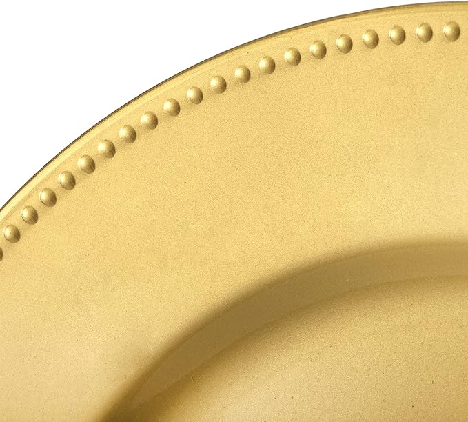 Okllen 12 Pack Plastic Gold Charger Plates, 13" Round Beaded Charger Plates for Wedding, Catering Event, Tabletop Decor