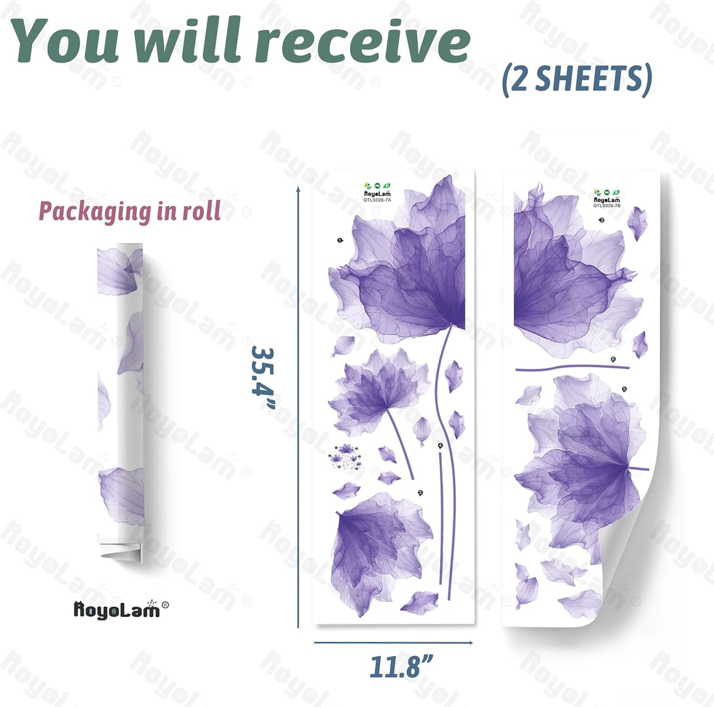 39.3'' x 32.6'' Huge Flower Petal Wall Decals Living Room Floral Wall Stickers Removable Peel and Stick Waterproof Wall Art Decor Stickers for Bedroom Bathroom Office (Purple)